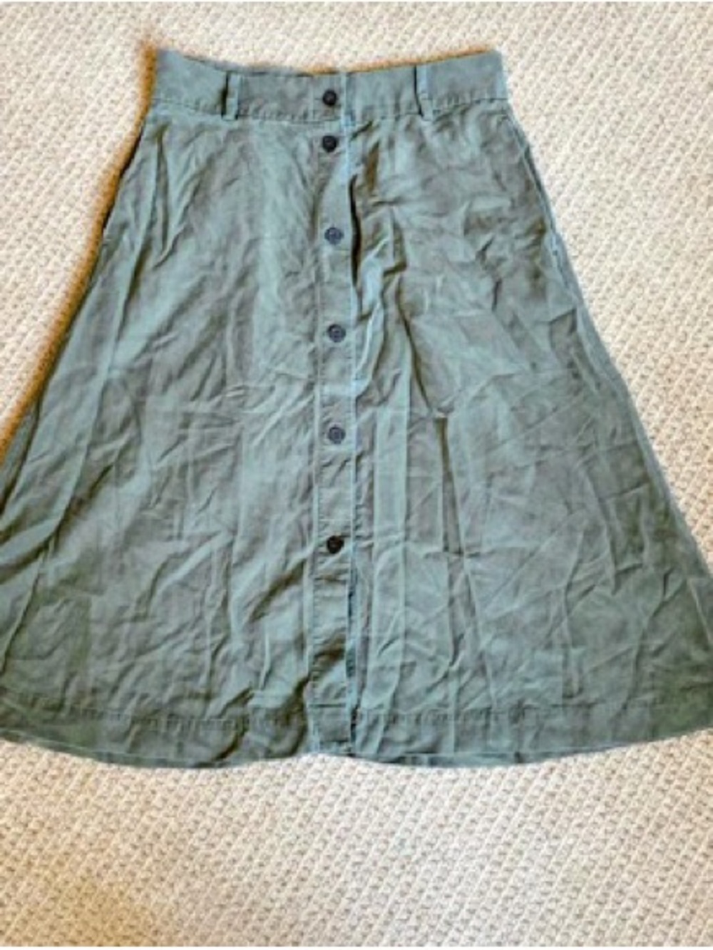 LOFT Olive Green Button-Front A-Line Skirt